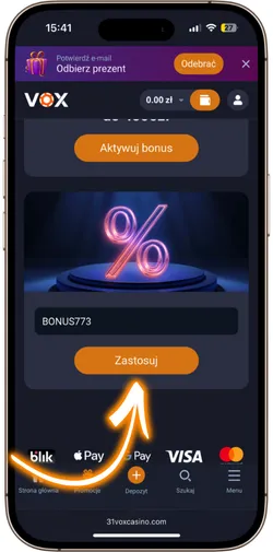 Potwierdzenie aktywacji kodu promocyjnego przyciskiem