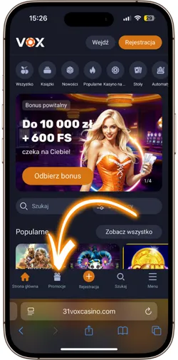 Sekcja promocji i bonusów w Vox Casino